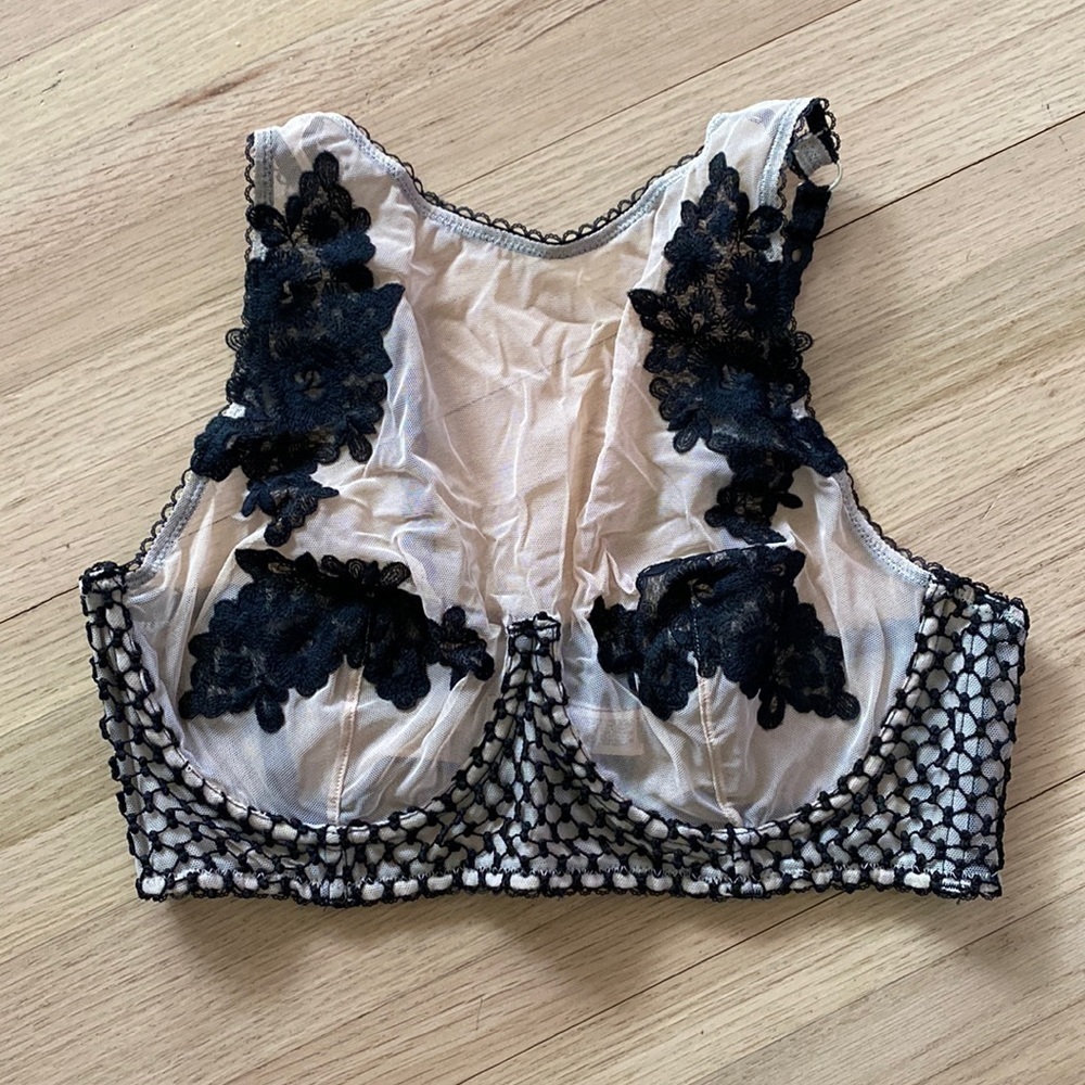 Victoria Secret BNWOT black Lace + Nude Bralette 36D